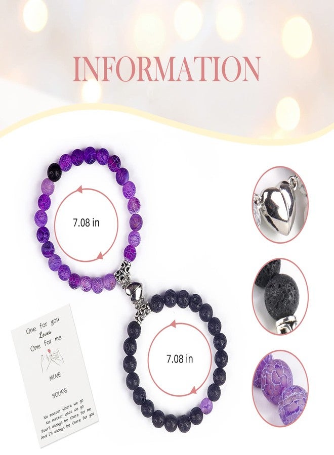 VDKIDKT Matching Couple Bracelets Healing Crystal Bracelets for Couples Matching Heart Bracelet for Lover Him & Her Boyfriend Girlfriend Valentine's Day Gifts (Purple Weathered Agate+ Black Lava Rock Stone) - Image 3